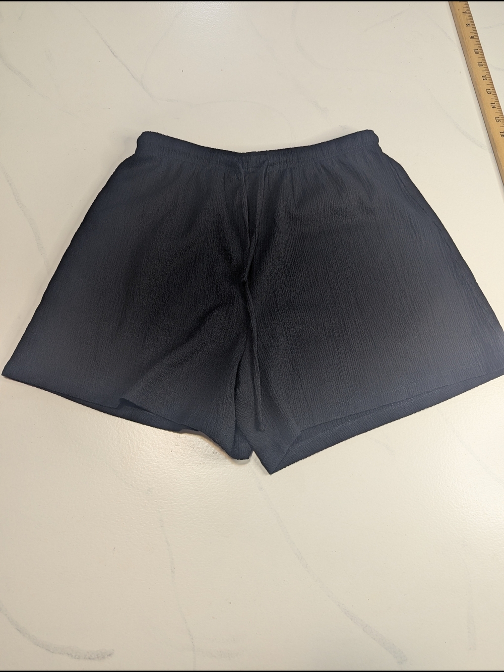 H&M Women's S Black Crinkled Cotton Shorts Elastic Waist Drawstring Pockets